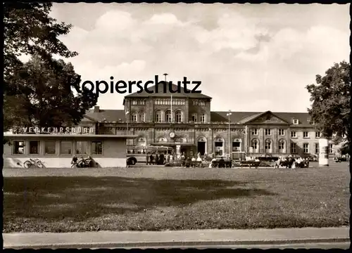 ÄLTERE POSTKARTE UNIVERSITÄTSSTADT GÖTTINGEN BAHNHOF VERKEHRSBÜRO BUS FAHRRAD station gare cpa postcard Ansichtskarte AK