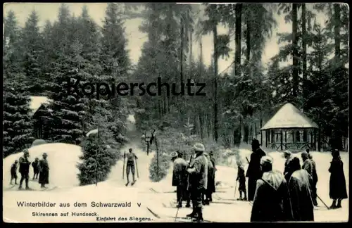 ALTE POSTKARTE SKIRENNEN AUF HUNDSECK EINFAHRT DES SIEGERS WINTERBILDER AUS DEM SCHWARZWALD ski racing Bühl postcard