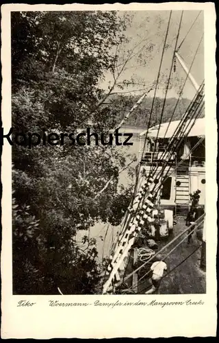 ALTE POSTKARTE WOERMANN DAMPFER IN DEN MANGROVEN CREEKS TIKO KAMERUN Cameroun Cameroon steam ship Schiff