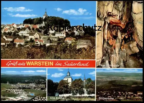 ÄLTERE POSTKARTE GRUSS AUS WARSTEIN IM SAUERLAND TROPFSTEINHÖHLE ALTE KIRCHE STILLENBERG Ansichtskarte cpa postcard AK