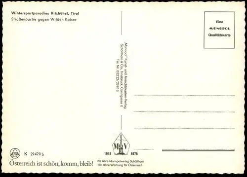 ÄLTERE POSTKARTE KITZBÜHEL STRASSENPARTIE WINTER ROTER TAXI BUS PKW Cab flag GB England cpa postcard AK Ansichtskarte