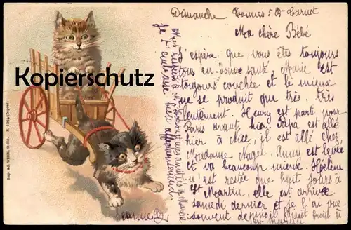ALTE POSTKARTE KATZEN KATZE ZIEHT KARREN VERMENSCHLICHT Einspänner cat cats chat chats Ansichtskarte cpa postcard AK