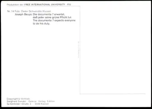 ALTE POSTKARTE JOSEPH BEUYS 7000 EICHEN DOCUMENTA 7 KASSEL JEDER SEINE GRÜNE PFLICHT TUT oak oaks Magdalena Broska