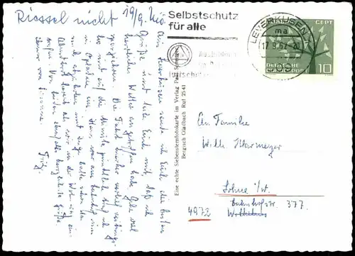 ÄLTERE POSTKARTE GRUSS AUS DER FARBENSTADT LEVERKUSEN AM RHEIN CARL DUISBERG GYMNASIUM STADTBAD MORSBROICH AUTOBAHN AK