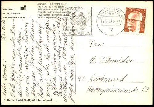 ÄLTERE POSTKARTE STUTTGART HOTEL INTERNATIONAL SI BAR Theke Nightclub Restaurant Ansichtskarte postcard cpa AK
