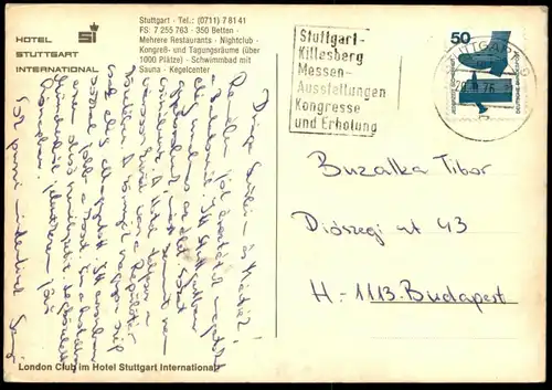 ÄLTERE POSTKARTE STUTTGART HOTEL INTERNATIONAL LONDON CLUB IM HOTEL Band Nightclub Restaurant Ansichtskarte postcard cpa