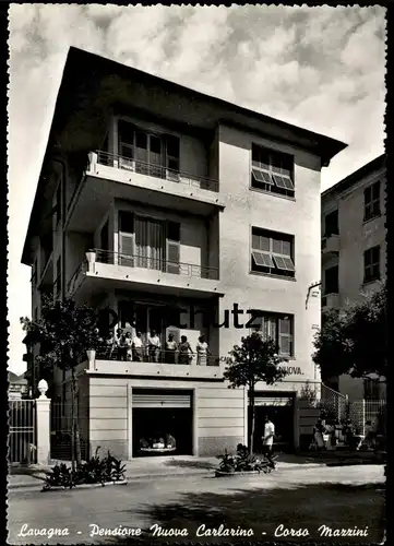 ÄLTERE POSTKARTE LAVAGNA PENSIONE NUOVA CARLARINO CORSO MAZZINI VW Käfer Volkswagen Italia Italien cpa AK Ansichtskarte