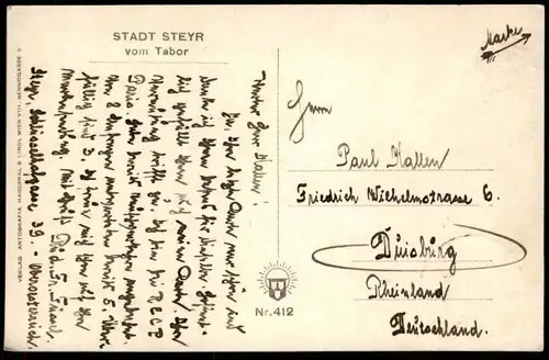ALTE POSTKARTE STADT STEYR VOM TABOR 1929 OBERÖSTERREICH Österreich Austria AK Ansichtskarte postcard cpa