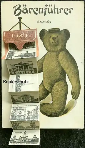 ALTE POSTKARTE BÄRENFÜHRER DURCH LEIPZIG LEPORELLO Teddy Bär ours bear Ansichtskarte postcard cpa postcard