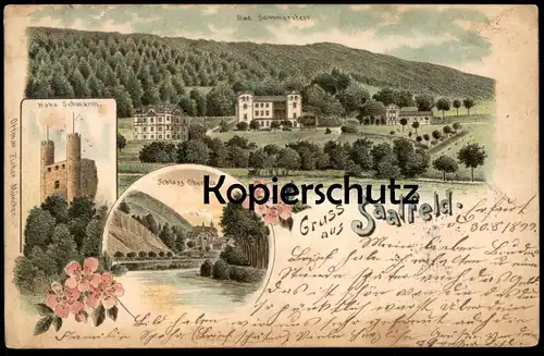 ALTE LITHO POSTKARTE GRUSS AUS SAALFELD SAALE SOMMERSTEIN OBERNITZ HOHE SCHWARM chateau castle Ansichtskarte postcard AK