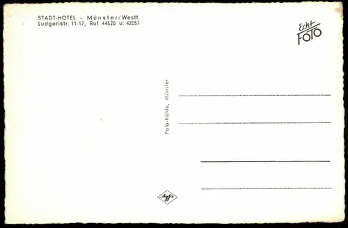ÄLTERE POSTKARTE MÜNSTER WESTFALEN STADT-HOTEL LUDGERISTRASSE 11-17 Lounge Bar Ansichtskarte AK cpa postcard