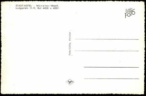ÄLTERE POSTKARTE MÜNSTER WESTFALEN STADT-HOTEL LUDGERISTRASSE 11-17 BAR TRESEN ALKOHOL Lounge Bols Keuck Jägermeister