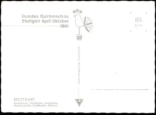 ÄLTERE POSTKARTE BUNDES GARTENSCHAU STUTTGART APRIL-OKTOBER 1961 BAHNHOF LIEDERHALLE cpa AK Ansichtskarte postcard