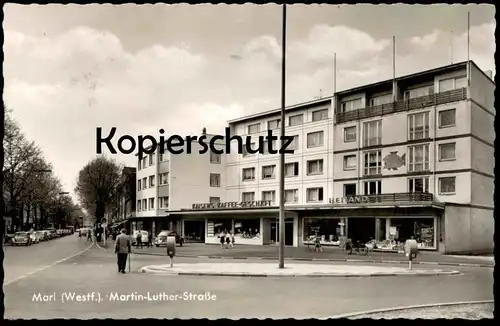 ÄLTERE POSTKARTE MARL MARTIN-LUTHER-STRASSE KAISERS KAFFEE GESCHÄFT HEILAND FISCH VW Volkswagen postcard Ansichtskarte
