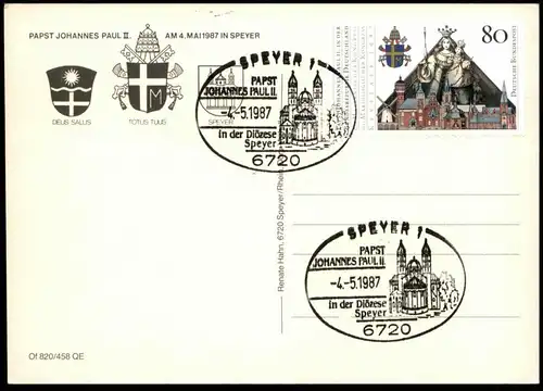 ÄLTERE POSTKARTE SPEYER AM RHEIN BESUCH PAPST JOHANNES PAUL II. pope pontifex pape cpa postcard AK Ansichtskarte