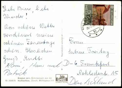 ÄLTERE POSTKARTE HAIFISCHBAR ZÜRICH AFFE Ape Monkey Singe Schimpanse Chimpanzé Chimpanzee Matrose postcard Ansichtskarte