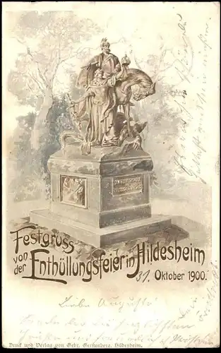 ALTE POSTKARTE HILDESHEIM FESTGRUSS VON DER ENTHÜLLUNGSFEIER 1900 Denkmal monument Feier cpa postcard Ansichtskarte AK