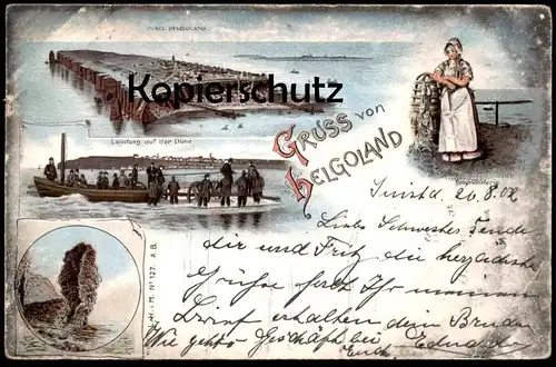 ALTE LITHO POSTKARTE GRUSS VON HELGOLAND LANDUNG AUF DER DÜNE HELGOLÄNDERIN Ansichtskarte AK postcard cpa