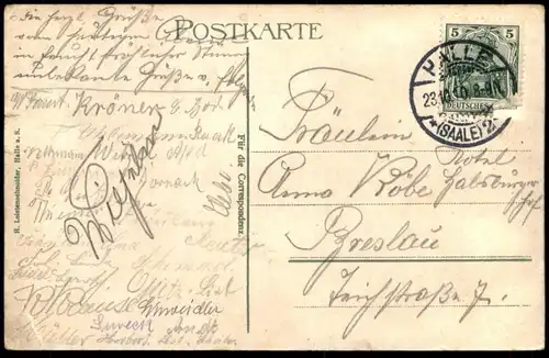 ALTE POSTKARTE HALLE SAALE ZIVILGERICHTSGEBÄUDE STRASSENBAHN INSCHRIFT EIN VOLK... Gericht Ansichtskarte AK postcard cpa