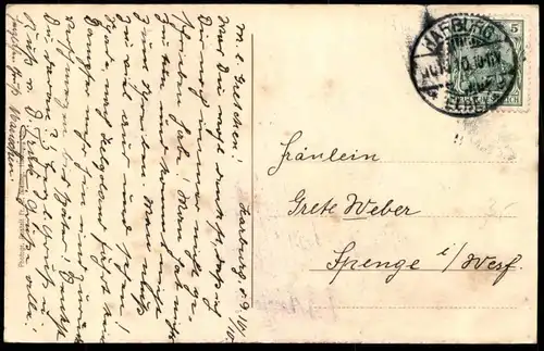 ALTE POSTKARTE HAMBURG BERGSTRASSE UND PETRIKIRCHE 10.10.10 HIRSCH CAFE BELVEDERE FUSSGÄNGER HUND dog chien