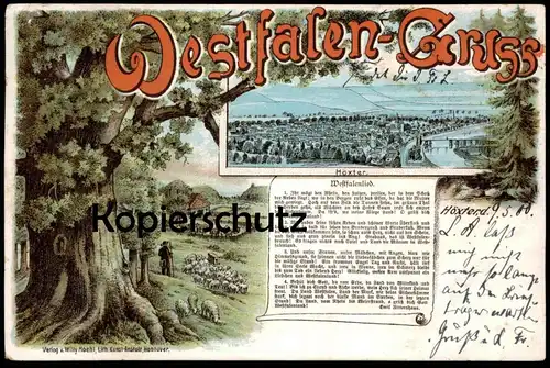 ALTE LITHO POSTKARTE GRUSS AUS HÖXTER WESTFALENGRUSS WESTFALENLIED EMIL RITTERSHAUS Westfalen postcard AK Ansichtskarte