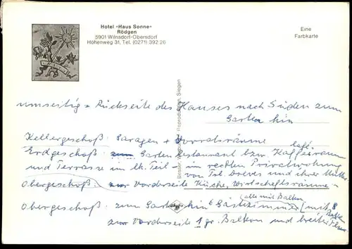 ÄLTERE POSTKARTE WILNSDORF-OBERSDORF HOTEL HAUS SONNE RÖDGEN MERCEDES VW KÄFER Sonnenuhr sundial Ansichtskarte postcard