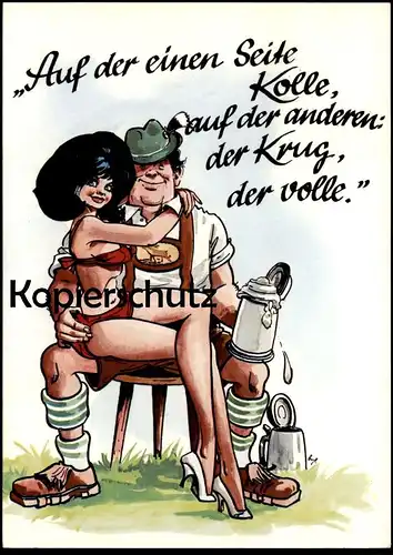 ÄLTERE POSTKARTE AUF DER EINEN SEITE KOLLE AUF DER ANDEREN DER KRUG DER VOLLE EROTIK ALKOHOL Oswalt eroticism sexismus