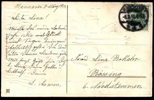 ALTE PRÄGE POSTKARTE HERZLICHEN GLÜCKWUNSCH ZUM GEBURTSTAG JUNGE AUF EINER LEITER MIT VOGELNEST KIND Nest nid boy bird