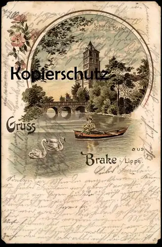 ALTE LITHO POSTKARTE GRUSS AUS BRAKE I. LIPPE SCHLOSS BRAKE 1899 LEMGO castle chateau Ansichtskarte AK cpa postcard