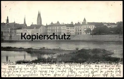 ALTE POSTKARTE BREMEN BLICK AUF WESER UND STADT Total Panorama Gesamtansicht Ansichtskarte cpa postcard AK