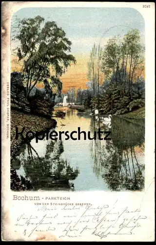 ALTE POSTKARTE BOCHUM PARKTEICH VON DER STEINBRÜCKE GESEHEN Teich Park parc Ansichtskarte postcard cpa AK