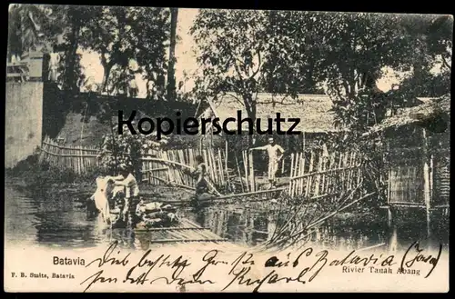 ALTE POSTKARTE BATAVIA RIVIER TANAH ABANG Jakarta Java Indonesia Indonesien washing clothes river postcard Ansichtskarte