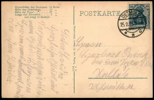 ALTE POSTKARTE HERMANNS-DENKMAL IM TEUTOBURGER WALD MIT HIRSCH DETMOLD Deer Hermannsdenkmal Ansichtskarte postcard cpa