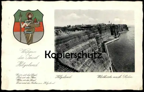 ALTE POSTKARTE WAPPEN DER INSEL HELGOLAND FELDPOST 1940 WESTKÜSTE NACH SÜDEN cpa postcard Ansichtskarte AK