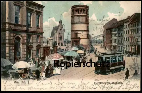 ALTE POSTKARTE DÜSSELDORF MARKTPLATZ MIT STRASSENBAHN tram tramway Markt marché market Ansichtskarte postcard cpa