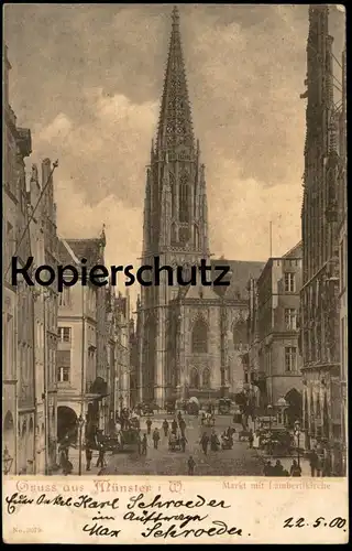 ALTE POSTKARTE GRUSS AUS MÜNSTER MARKT MIT LAMBERTIKIRCHE Ansichtskarte AK postcard cpa