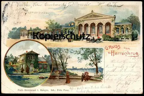 ALTE LITHO POSTKARTE MAGDEBURG GRUSS VOM HERRENKRUG PARK RESTAURANT 1. RANGES FRITZ PENZ Ansichtskarte postcard cpa AK