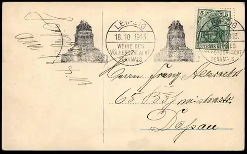 ALTE POSTKARTE LEIPZIG VÖLKERSCHLACHTDENKMAL OFFIZIELLER STEMPEL WEIHE 18.10.1913 Ansichtskarte AK cpa postcard
