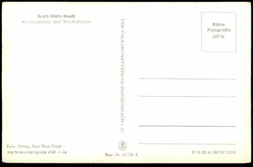 ÄLTERE POSTKARTE KARL-MARX-STADT KULTURPALAST DER WERKTÄTIGEN 1956 INNENANSICHT Saal Ansichtskarte cpa AK postcard