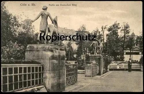 ALTE POSTKARTE CÖLN PARTIE AM DEUTSCHEN RING EINGANG SPIELPLATZ MÄDCHEN MIT REH JÜNGLING MIT PFERD HANS WILDERMANN Köln