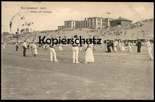 ALTE POSTKARTE NORDSEEBAD JUIST STRAND MIT KURHAUS TENNIS 1913 STRANDKORB beach chair Ansichtskarte postcard AK cpa