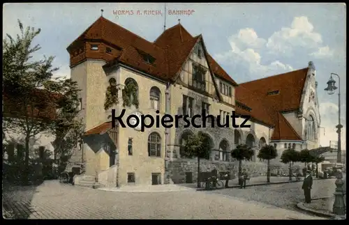 ALTE POSTKARTE WORMS AM RHEIN BAHNHOF Uhr clock horloge station gare postcard Ansichtskarte AK cpa