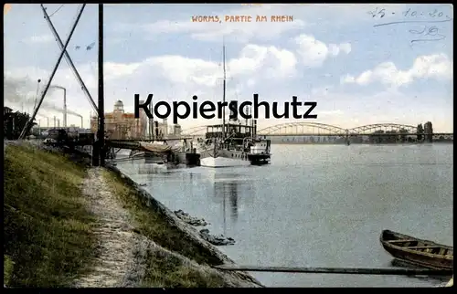 ALTE POSTKARTE WORMS PARTIE AM RHEIN Schiff Dampfer steam ship bateau à vapeur Raddampfer postcard Ansichtskarte AK cpa