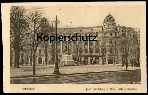 ALTE POSTKARTE BUKAREST JUSTIZ MINISTERIUM MIHAL VITESZU DENKMAL Bucuresti Romania Bucharest Ansichtskarte postcard cpa