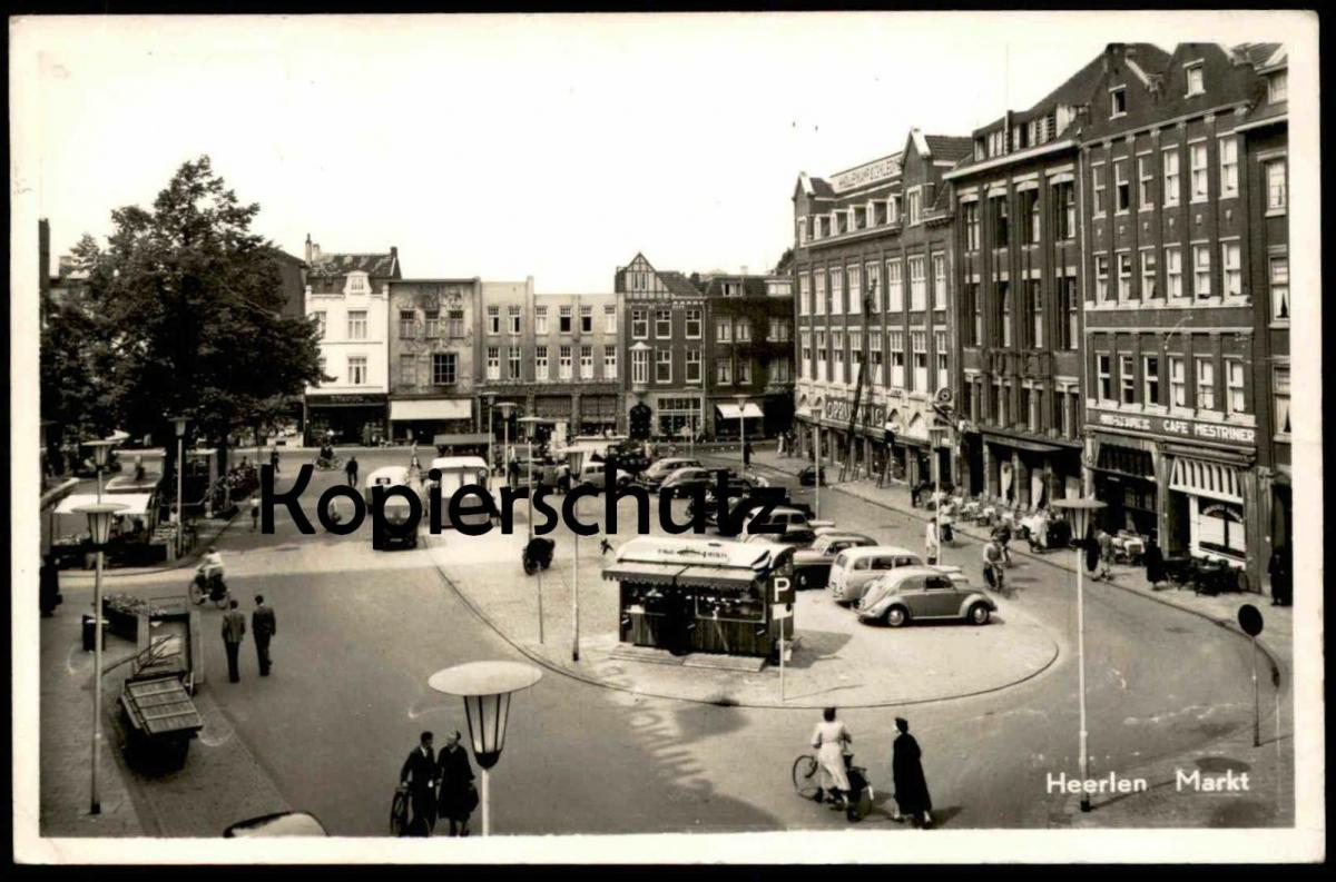 ALTE POSTKARTE HEERLEN MARKT P. MAAS CAFE MESTRINER