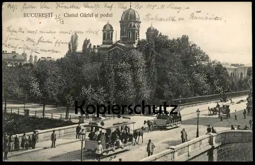 ALTE POSTKARTE BUCURESTI CHEIUL GARLEI SI PODUL Tram Pferdebahn Strassenbahn Bukarest Romania Bucharest Ansichtskarte