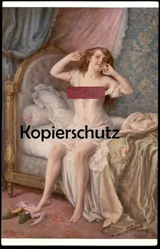 ALTE KÜNSTLER POSTKARTE J. SCALBERT RÉVEIL AWAKING ERWACHEN Frau femme seins nus nude breast woman nudity cpa postcard