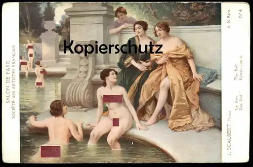 ALTE KÜNSTLER POSTKARTE J. SCALBERT LE BAIN THE BATH DAS BAD Frau femme seins nus nude breast woman nudity cpa AK