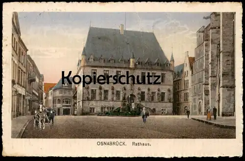 ALTE POSTKARTE OSNABRÜCK RATHAUS KUTSCHE MIT SCHIMMEL PFERD FELDPOST 1916 white horse cheval blanc AK cpa postcard