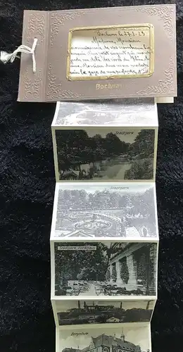 ALTES ALBUM BOCHUM HOCHÖFEN BOCHUMER VEREIN BERGSCHULE RECHENER WALD STADTPARK PARKHAUS POSTKARTENFORMAT
